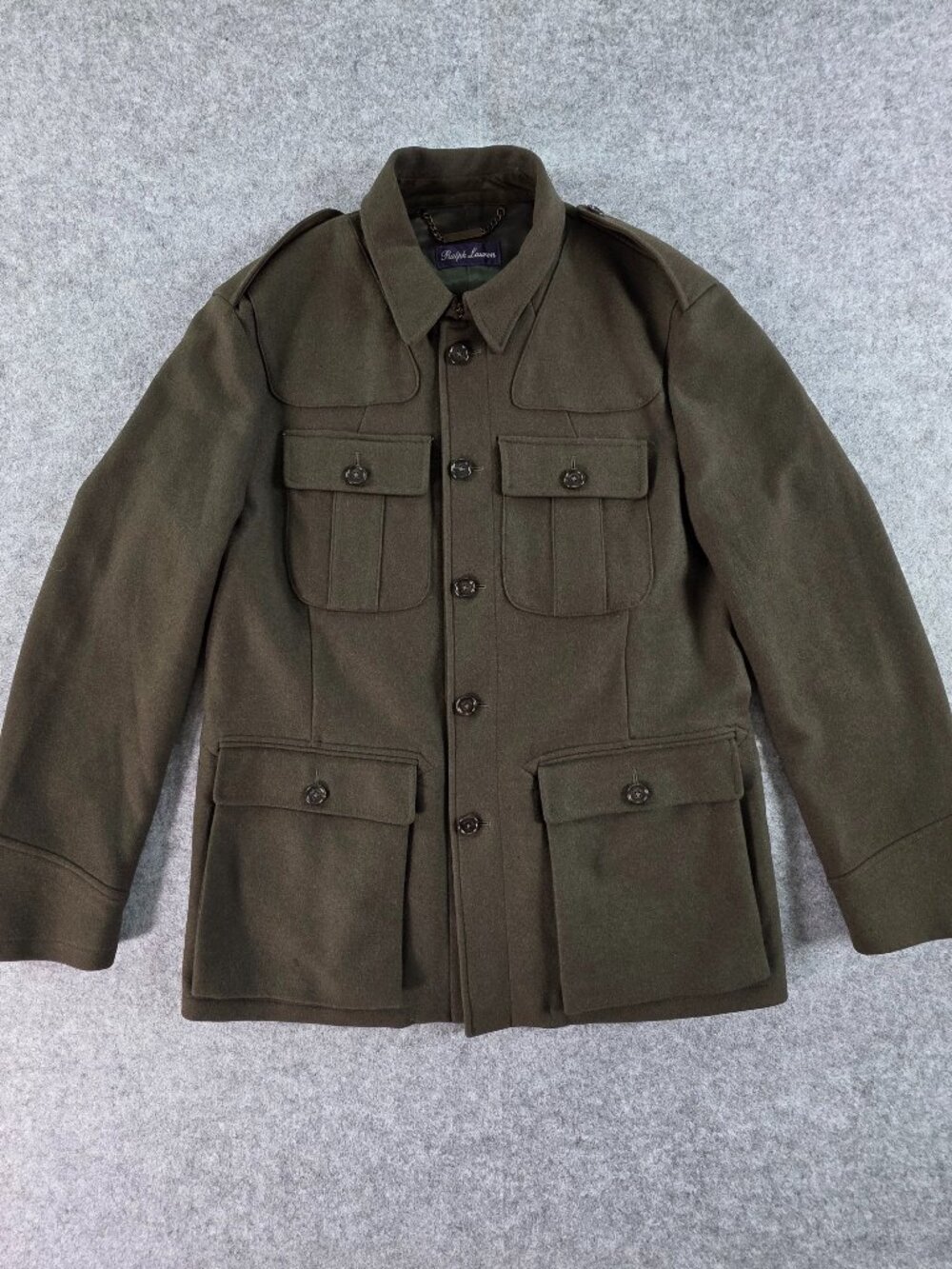 Ralph Lauren Purple Label Military Field Jacket Olive Green Wool Mens L